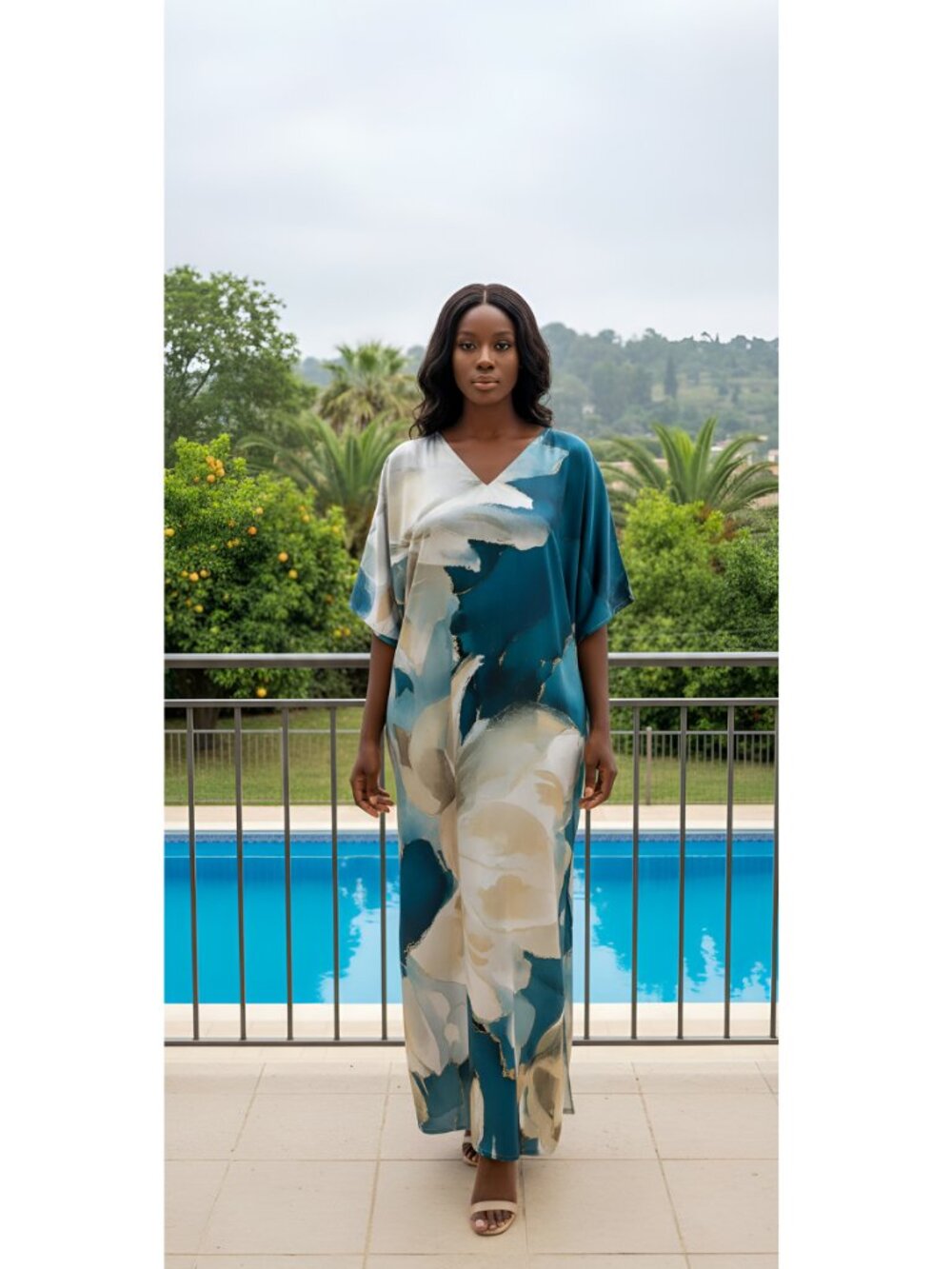 Floral Print Satin Silk Kaftan Dress Plus Size Maxi Cover Up